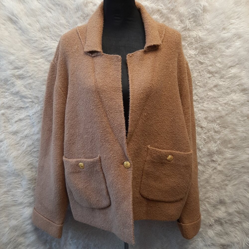 Worthington x Jason Bolden Women's Camel Cotton Blend Cardigan 3XL